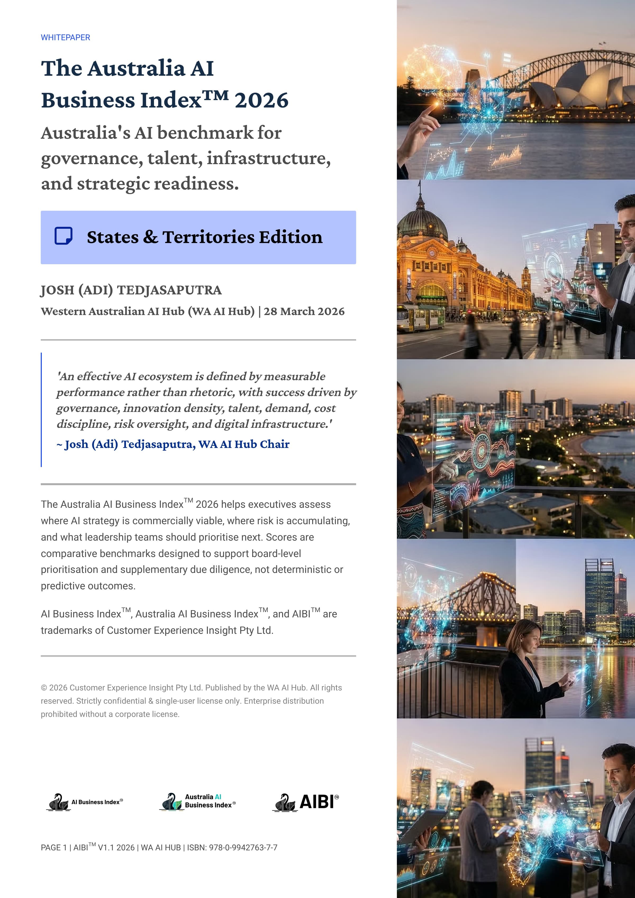 The Australia AI Business Index 2026: States and Territories Edition whitepaper cover featuring Australian city skylines and the report title